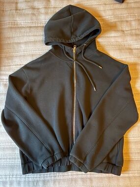 Forever 21 Black Zip-Up Hooded Bomber Jacket